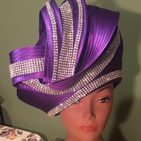 NEW CHARM NY PURPLE PILLBOX HAT DAZZLIN RHINESTONE - Picture 4 of 5